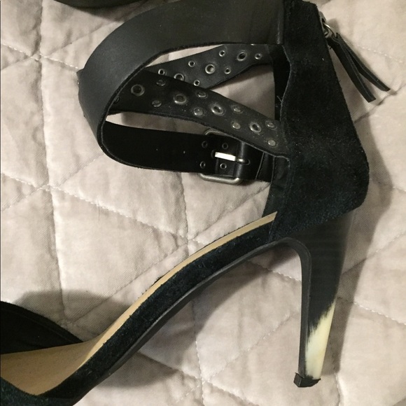 Joes Jeans Black Suede Studded Zip Back Heels - Ankle Wrap Straps - Pointed Toe - Picture 4 of 5